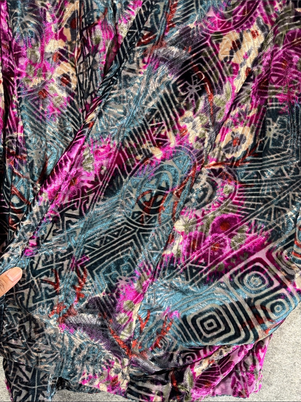 Anthropologie Multicolor Velvet Kimono Cardigan Black Fuchsia Festival Duster - Picture 6 of 14
